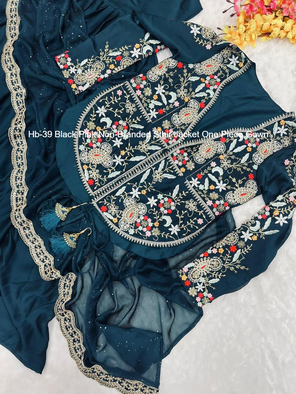 Hb-39 Black Pink Non-Branded Sthir Jacket One Piece Gown