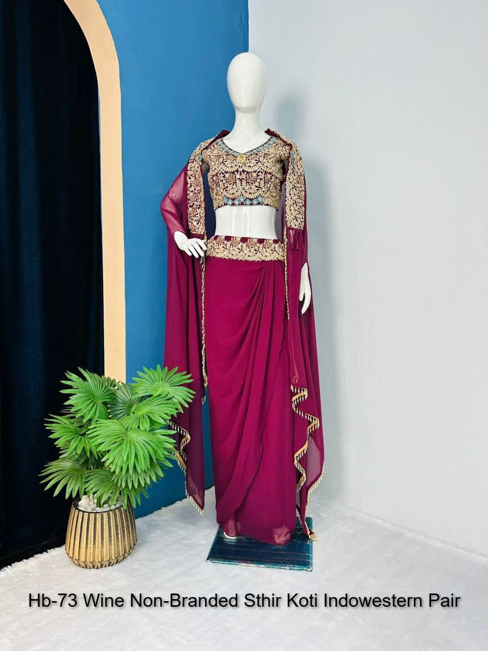 Hb-73 Wine Non-Branded Sthir Koti Indowestern Pair