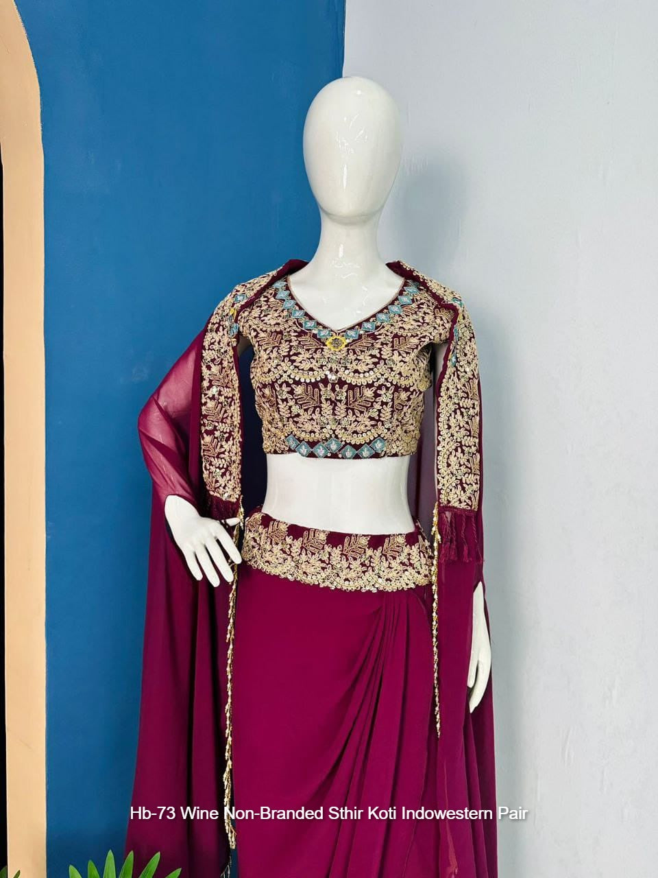 Hb-73 Wine Non-Branded Sthir Koti Indowestern Pair