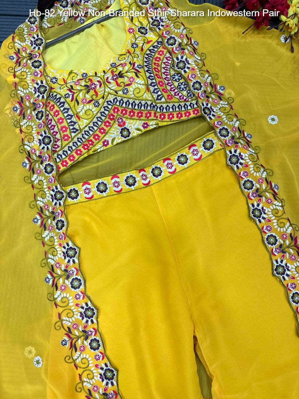 Hb-82 Yellow Non-Branded Sthir Sharara Indowestern Pair