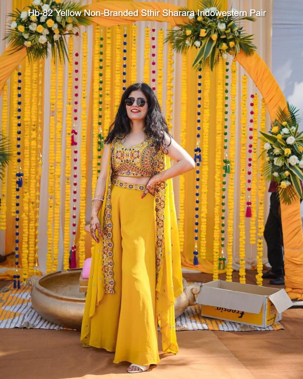 Hb-82 Yellow Non-Branded Sthir Sharara Indowestern Pair
