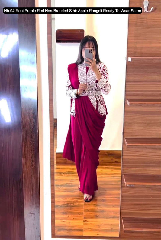 Hb-94 Rani Purple Red Non-Branded Sthir Apple Rangoli Ready To Wear Saree