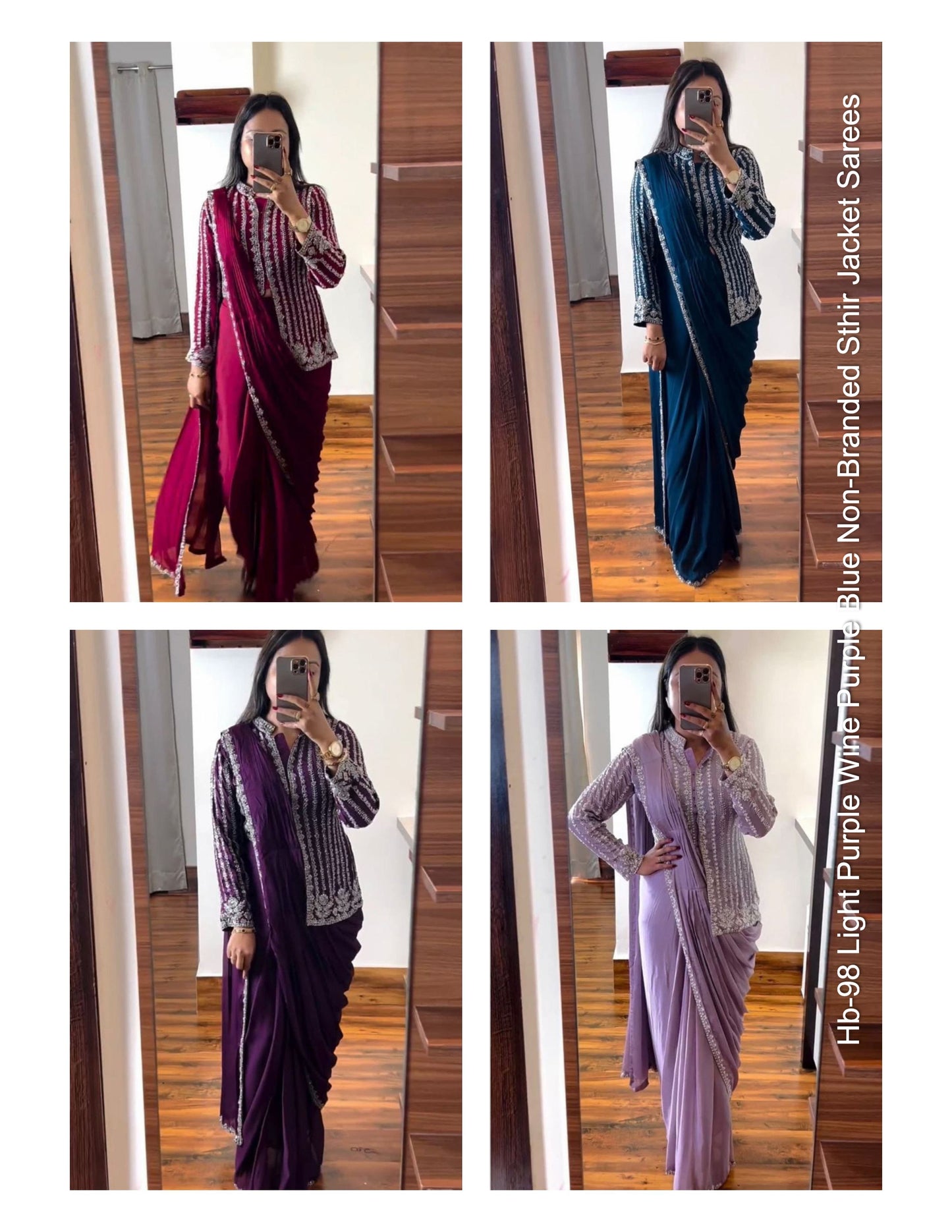 Hb-98 Light Purple Wine Purple Blue Non-Branded Sthir Jacket Sarees