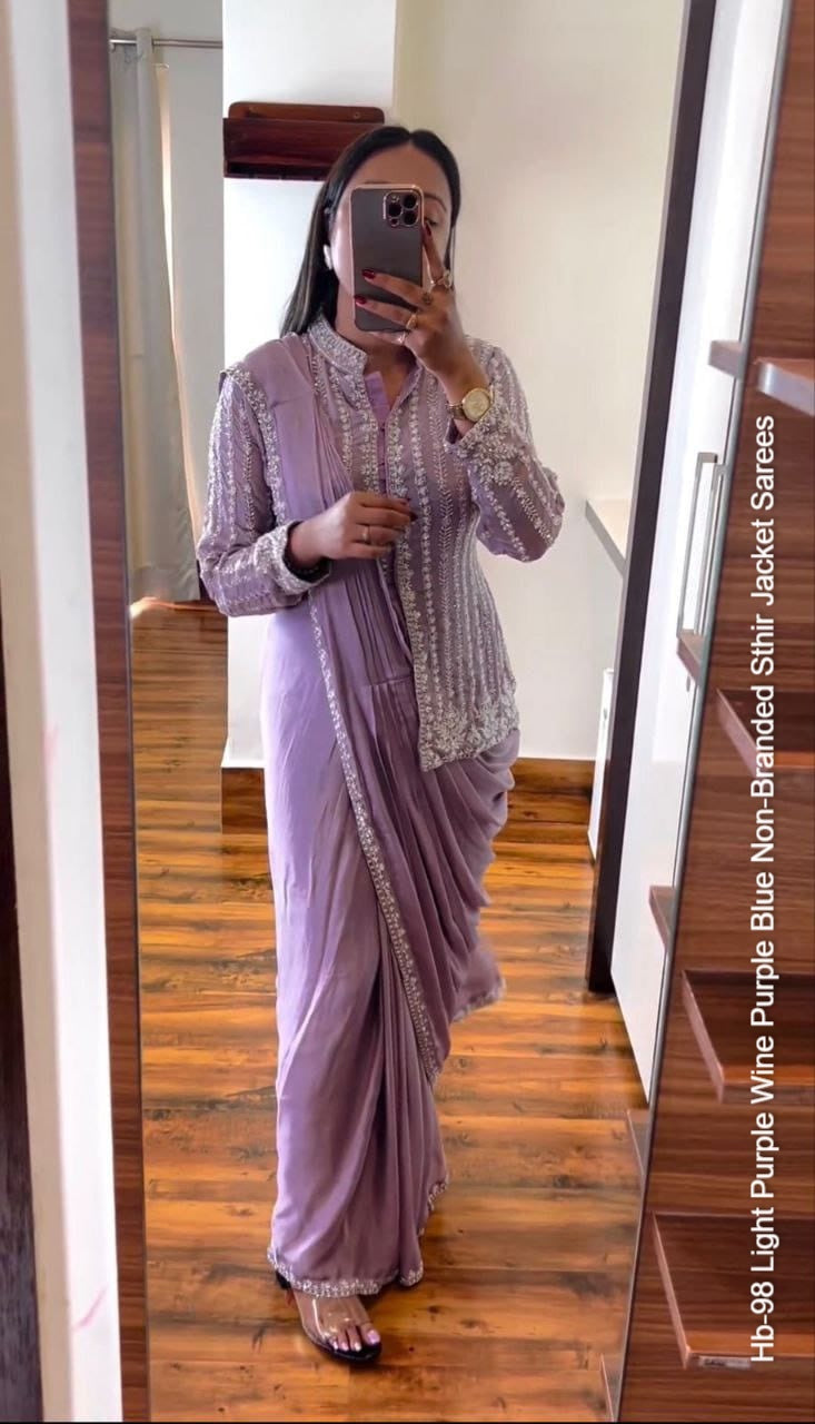 Hb-98 Light Purple Wine Purple Blue Non-Branded Sthir Jacket Sarees