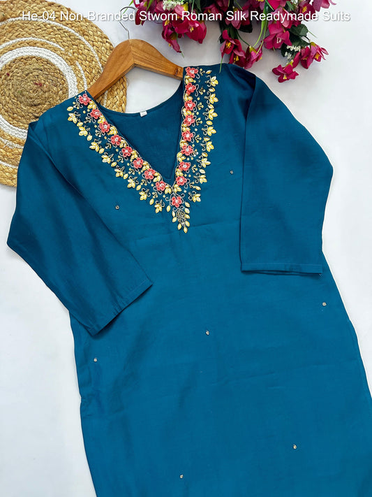 He-04 Non-Branded Stwom Roman Silk Readymade Suits