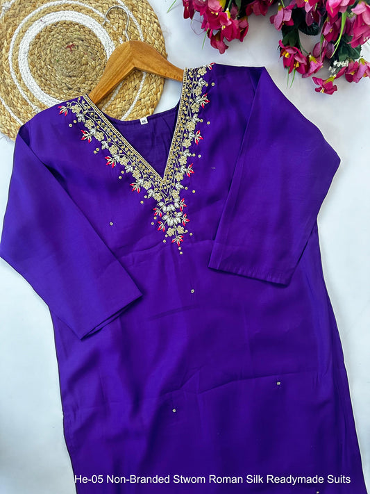 He-05 Non-Branded Stwom Roman Silk Readymade Suits