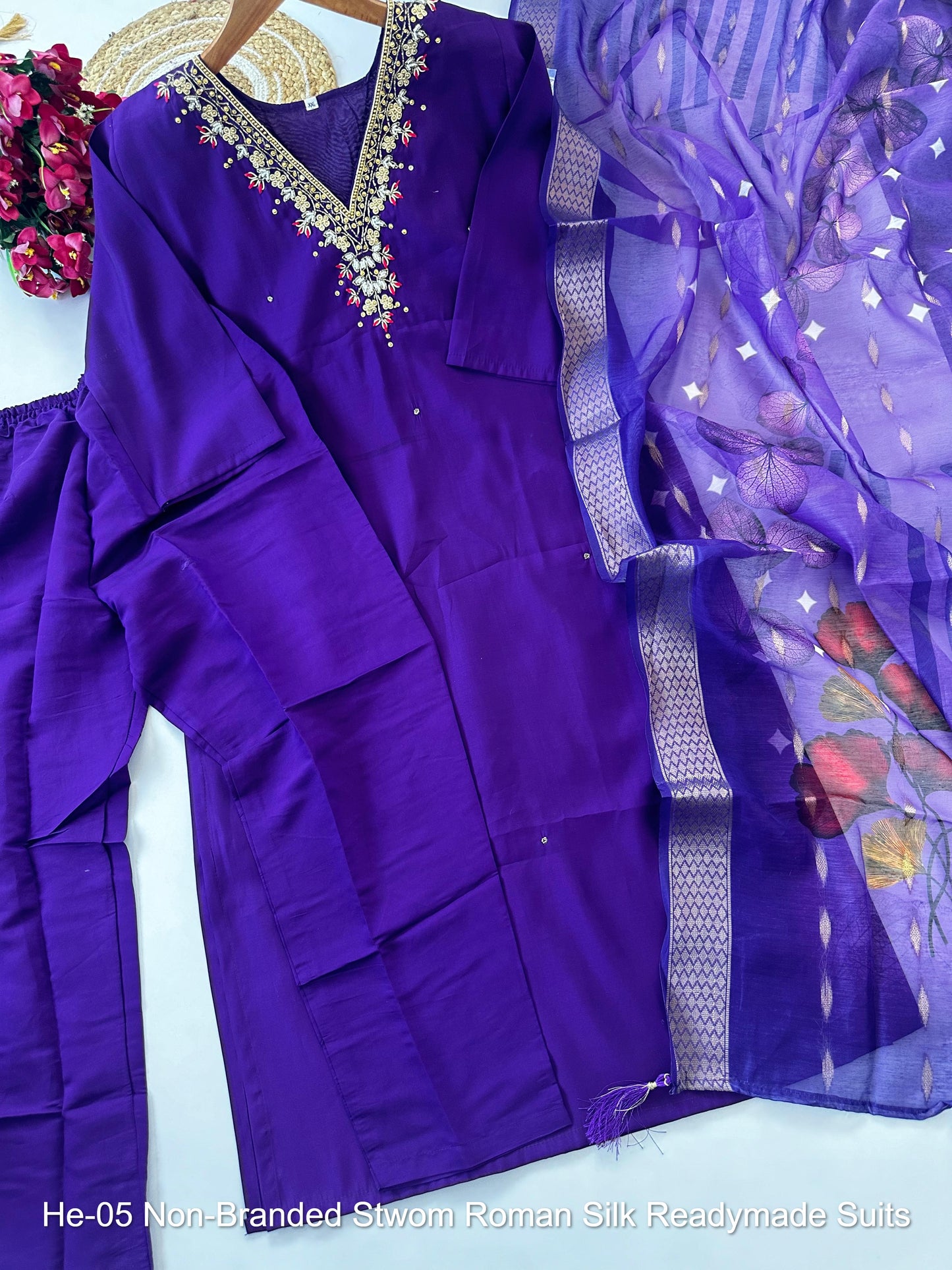 He-05 Non-Branded Stwom Roman Silk Readymade Suits