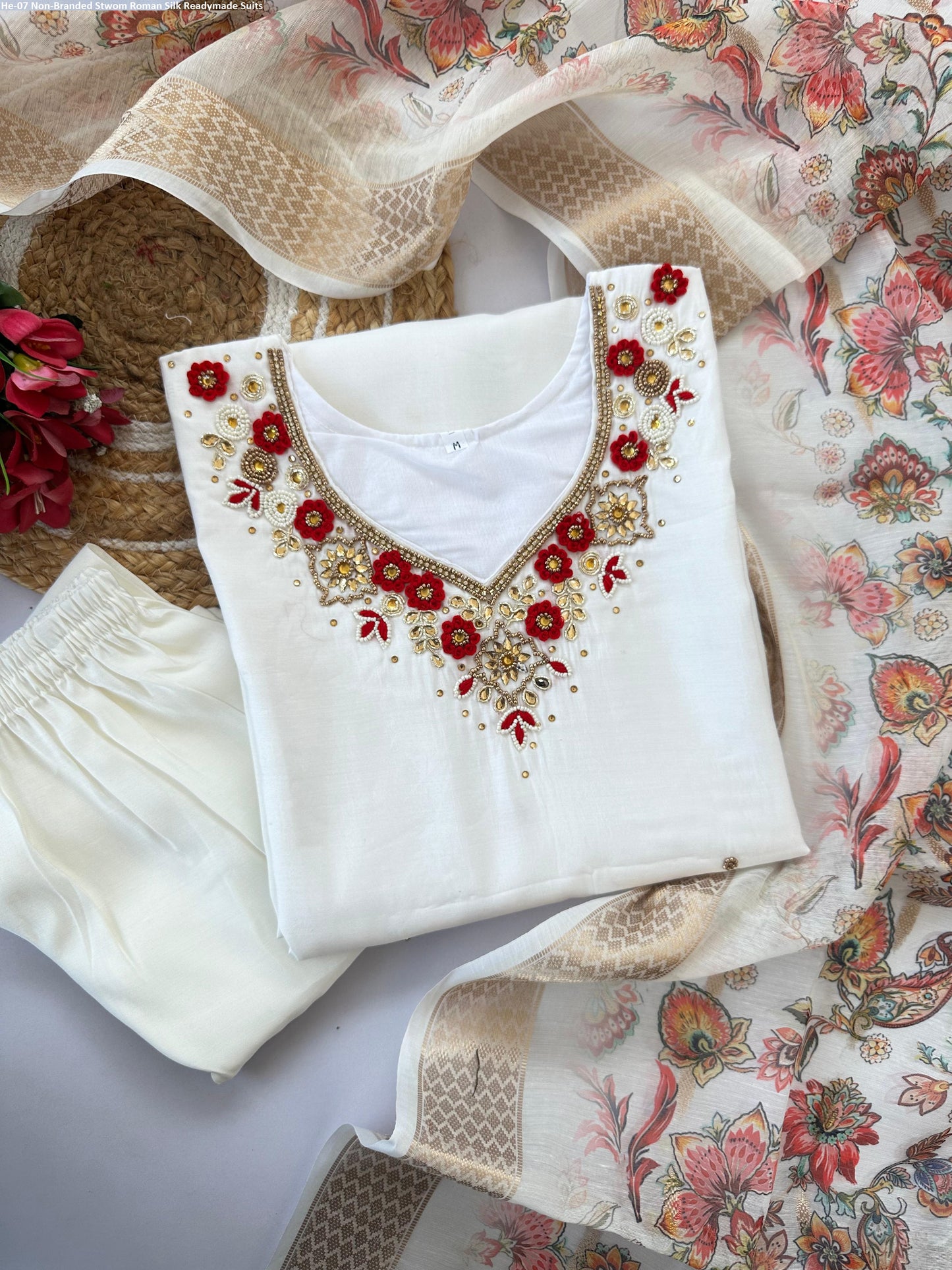 He-07 Non-Branded Stwom Roman Silk Readymade Suits