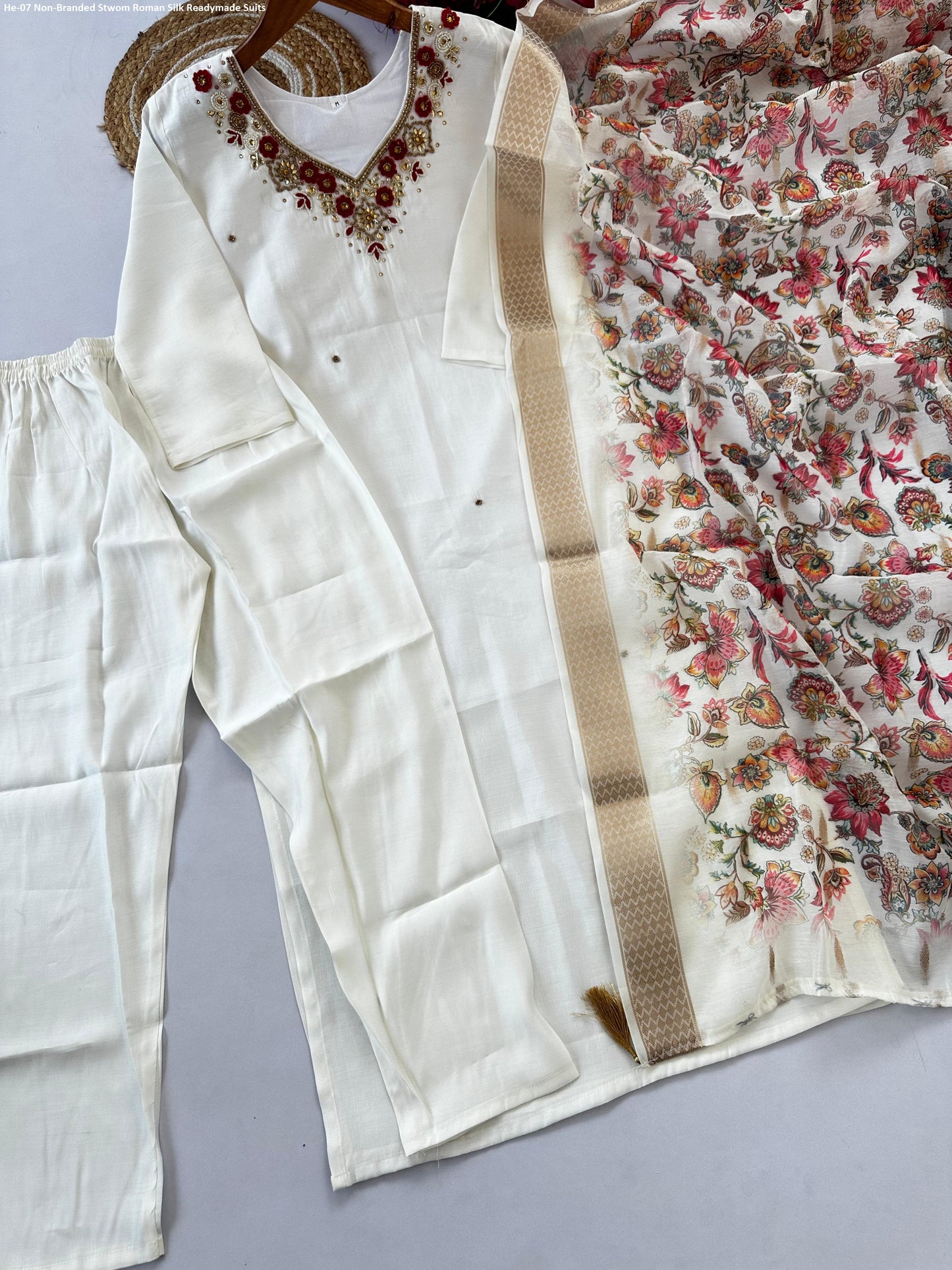 He-07 Non-Branded Stwom Roman Silk Readymade Suits