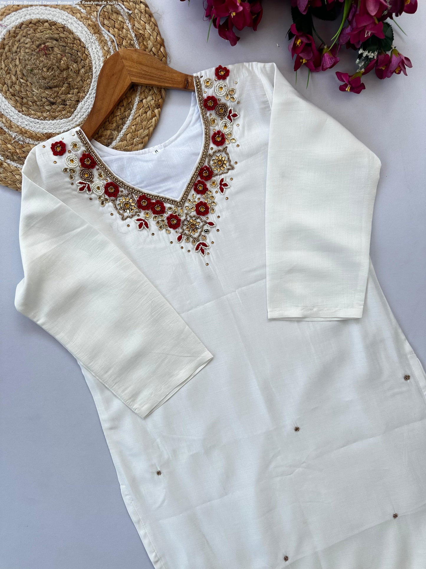 He-07 Non-Branded Stwom Roman Silk Readymade Suits