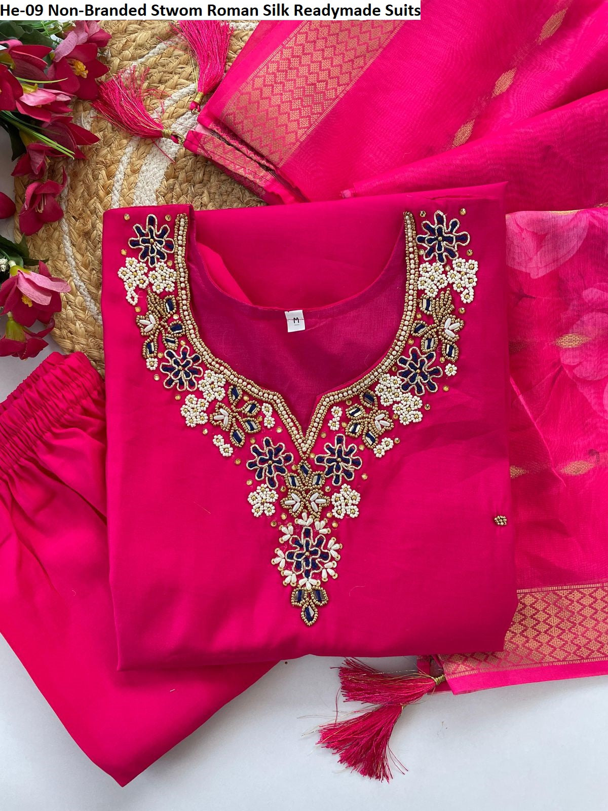 He-09 Non-Branded Stwom Roman Silk Readymade Suits