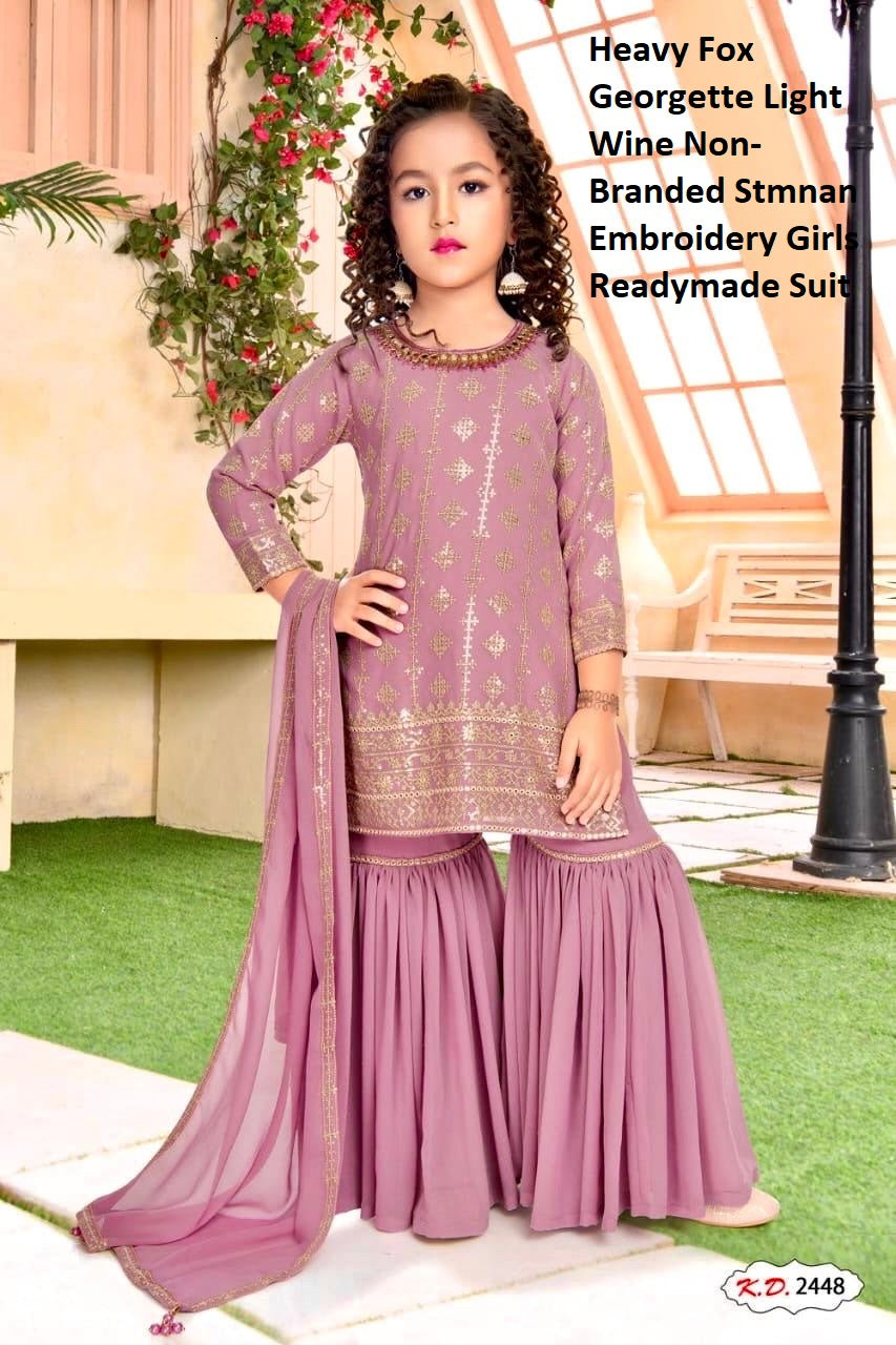 Heavy Fox Georgette Light Wine Non-Branded Stmnan Embroidery Girls Readymade Suit