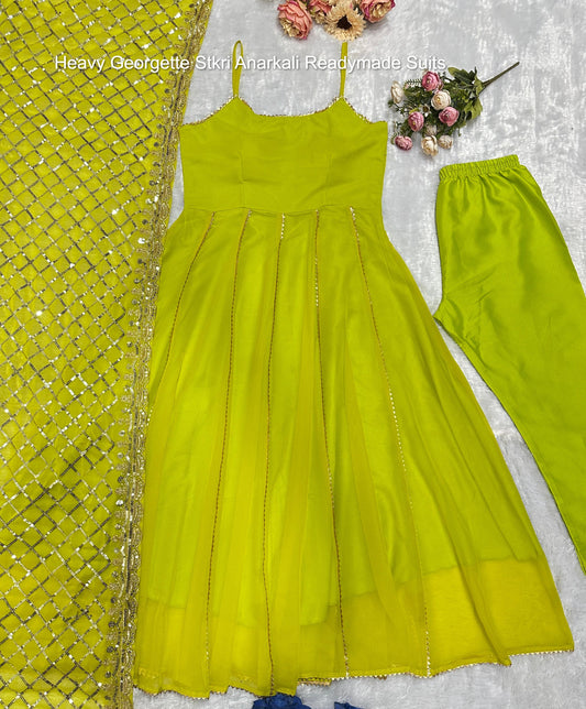 Heavy Georgette Stkri Anarkali Readymade Suits