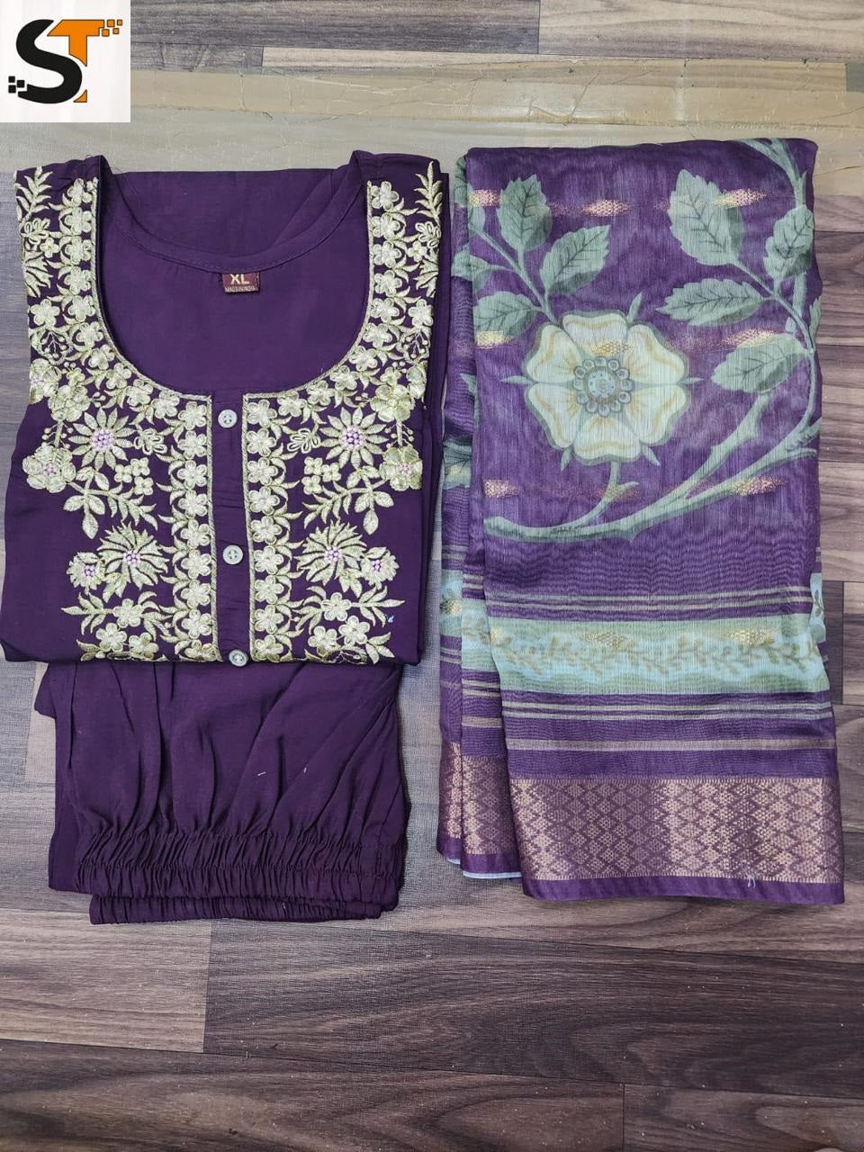 Heavy Roman Silk Salas Embroidery Readymade Suits