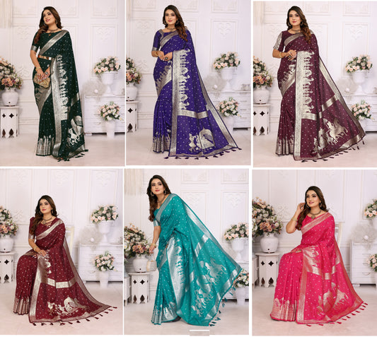 Heena Maroon Green Purple Pink Blue Non-Branded Stmai Silk Sarees