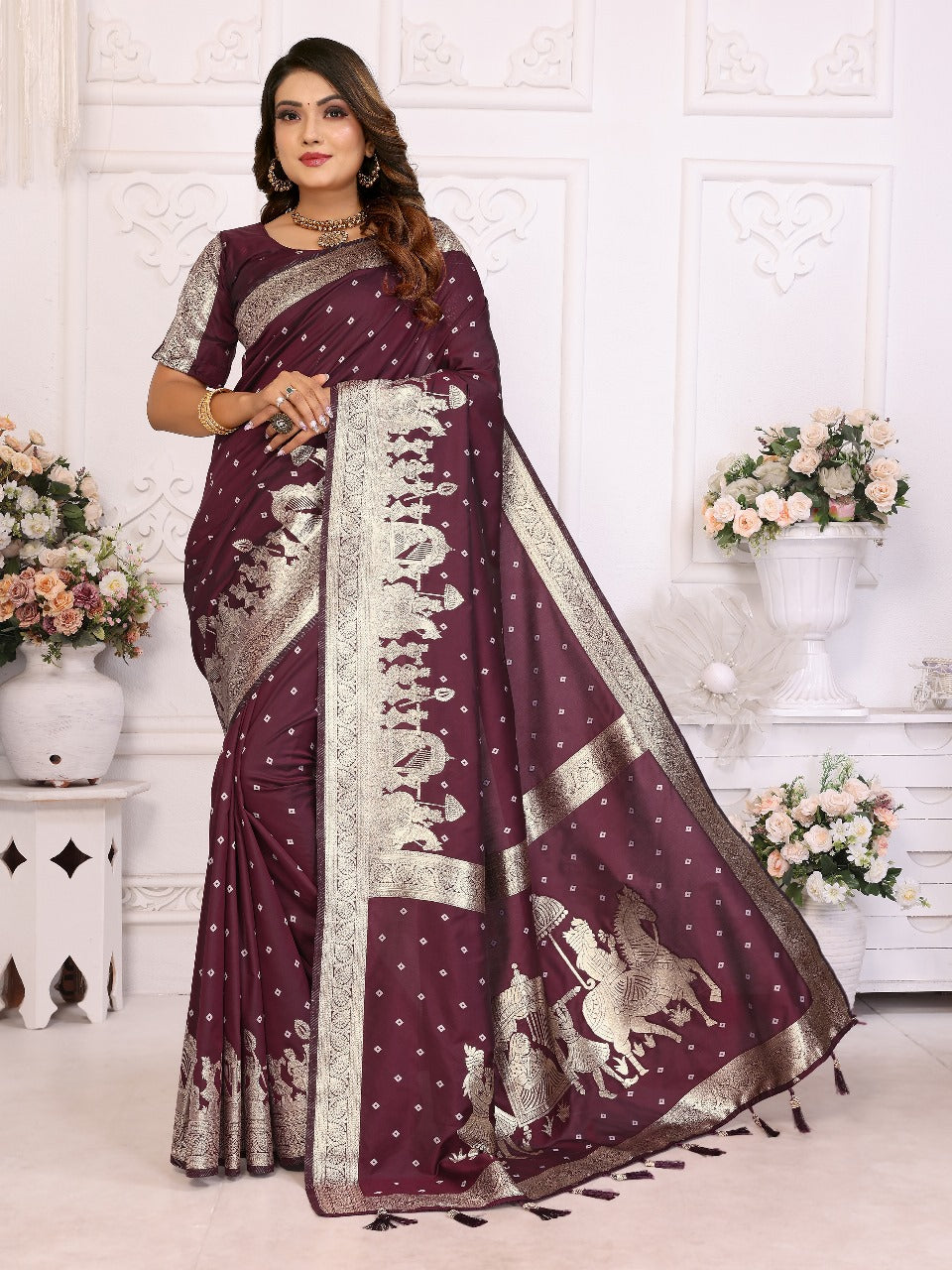 Heena Maroon Green Purple Pink Blue Non-Branded Stmai Silk Sarees