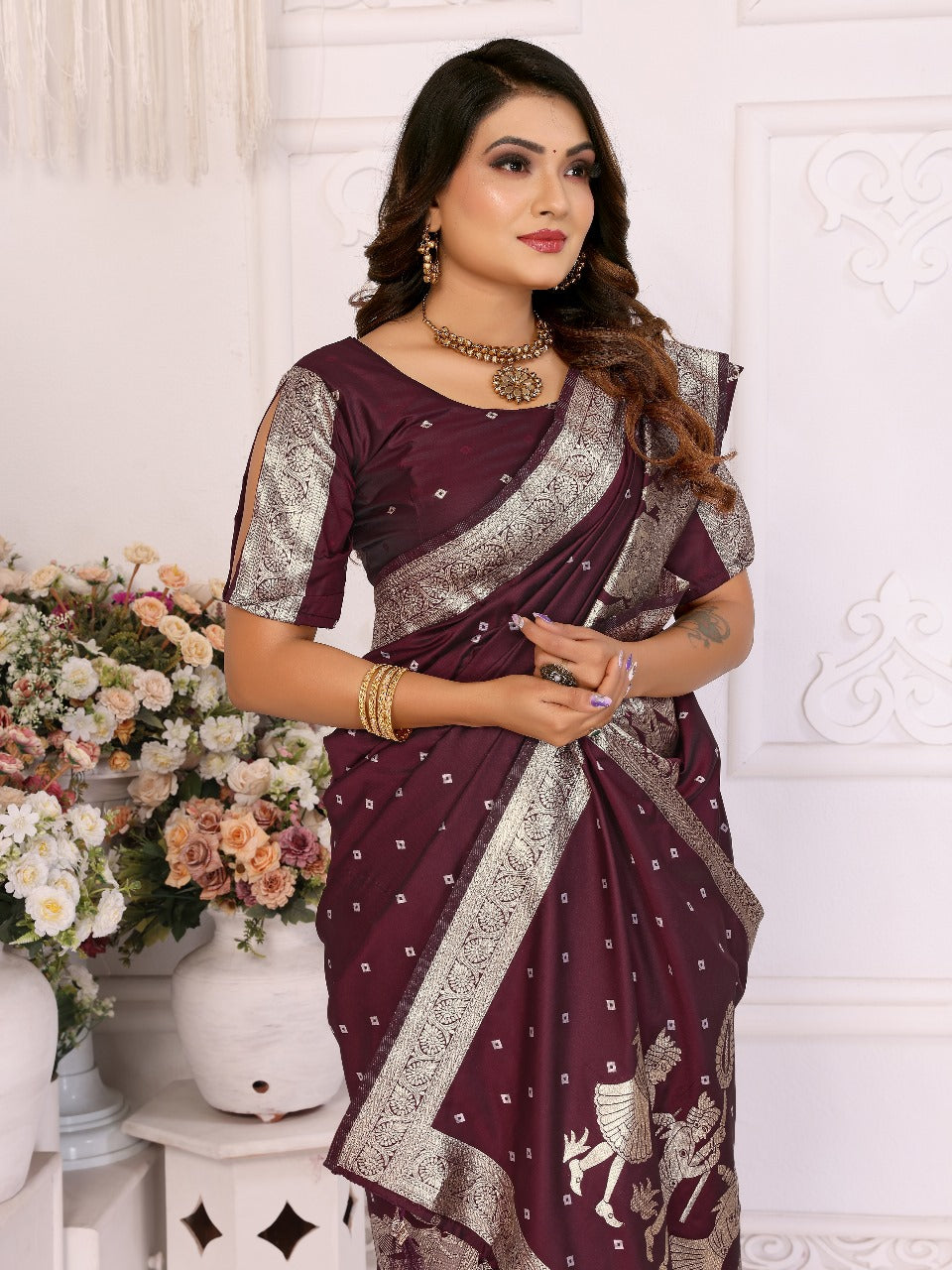 Heena Maroon Green Purple Pink Blue Non-Branded Stmai Silk Sarees