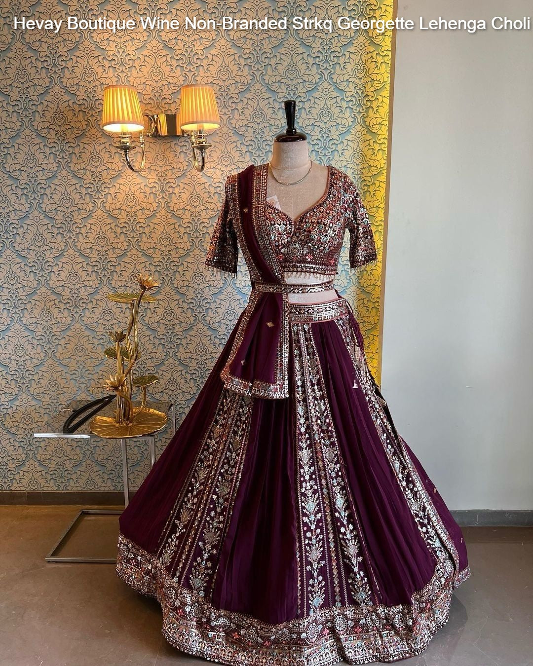 Hevay Boutique Wine Non-Branded Strkq Georgette Lehenga Choli