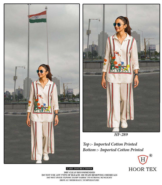 Hf-289 Pakistani Hoor Tex Cotton Co Ord Set