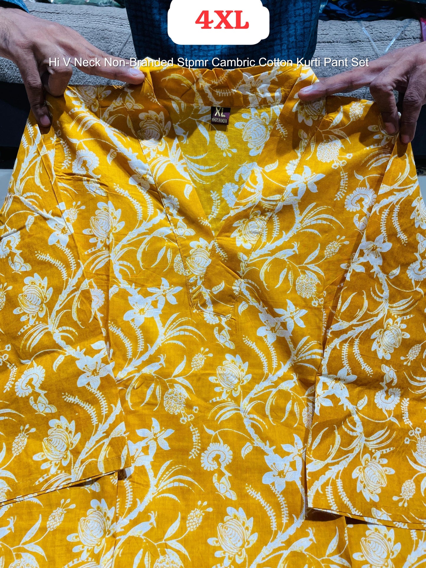 Hi V Neck Non-Branded Stpmr Cambric Cotton Kurti Pant Set