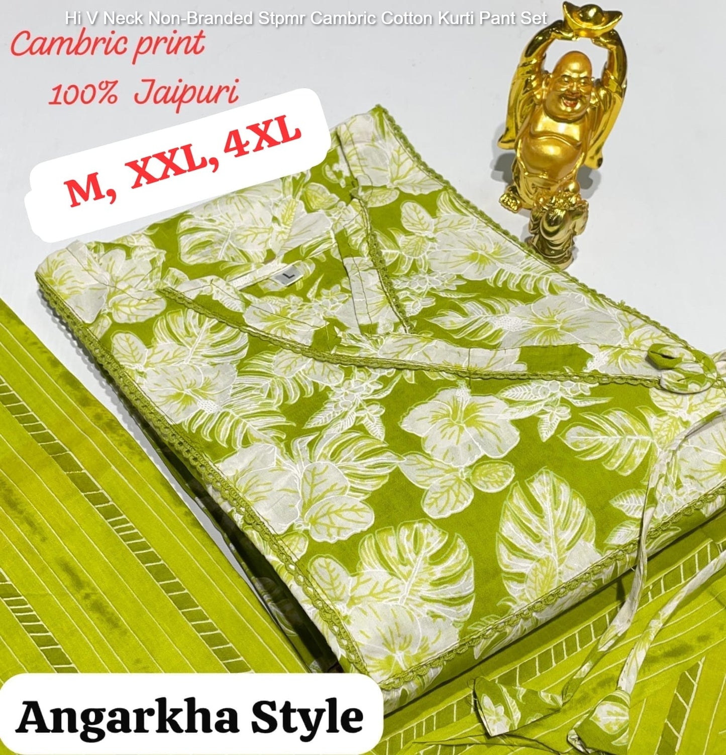 Hi V Neck Non-Branded Stpmr Cambric Cotton Kurti Pant Set