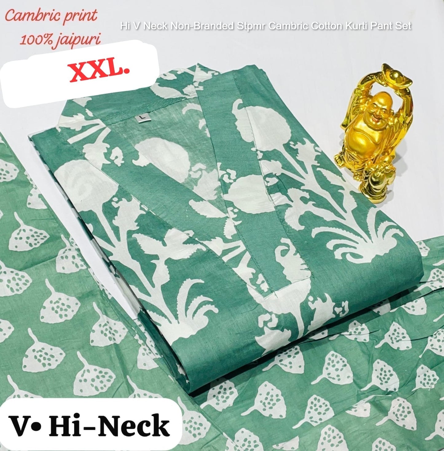 Hi V Neck Non-Branded Stpmr Cambric Cotton Kurti Pant Set