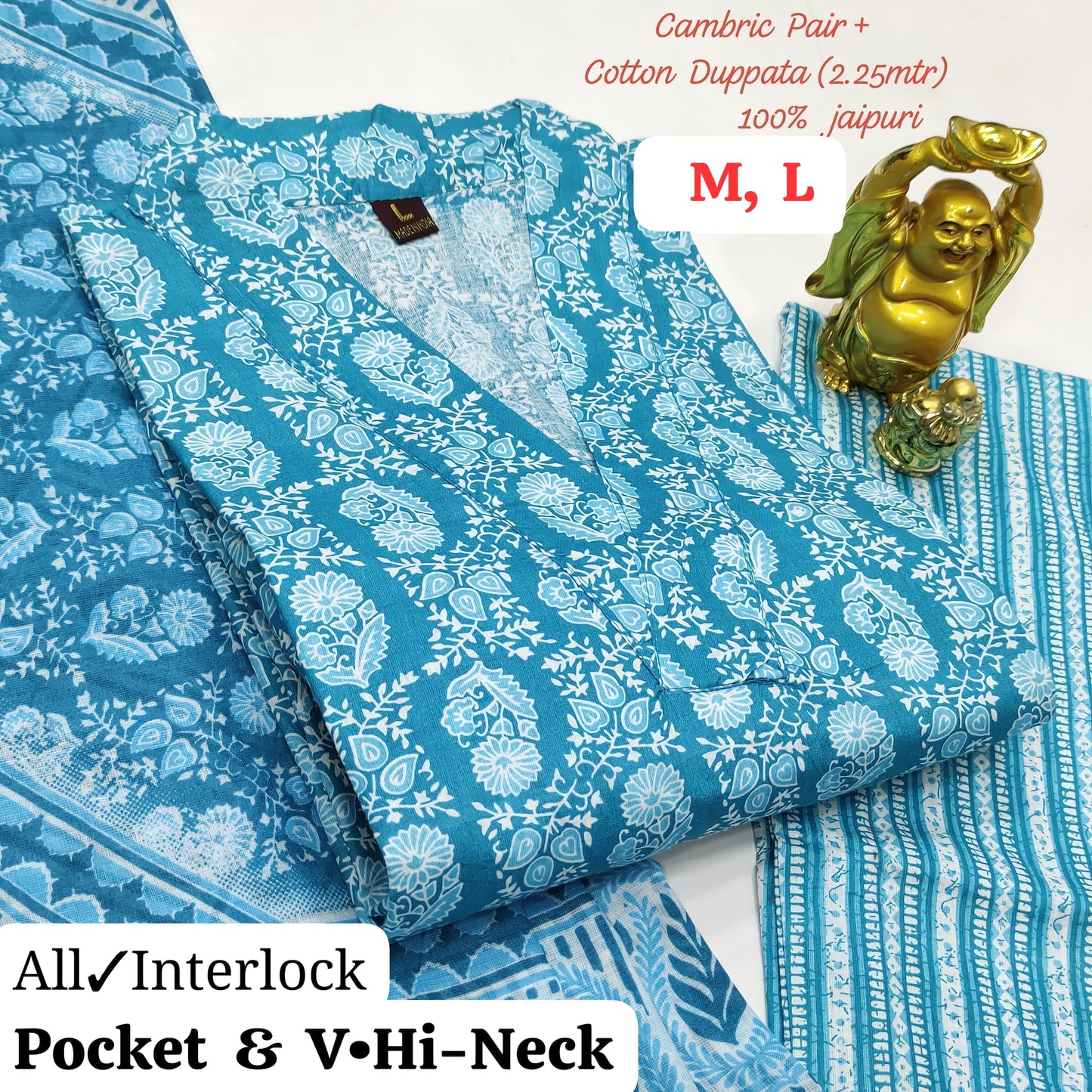 Hi V Neck Non-Branded Stpmr Cotton Readymade Suits