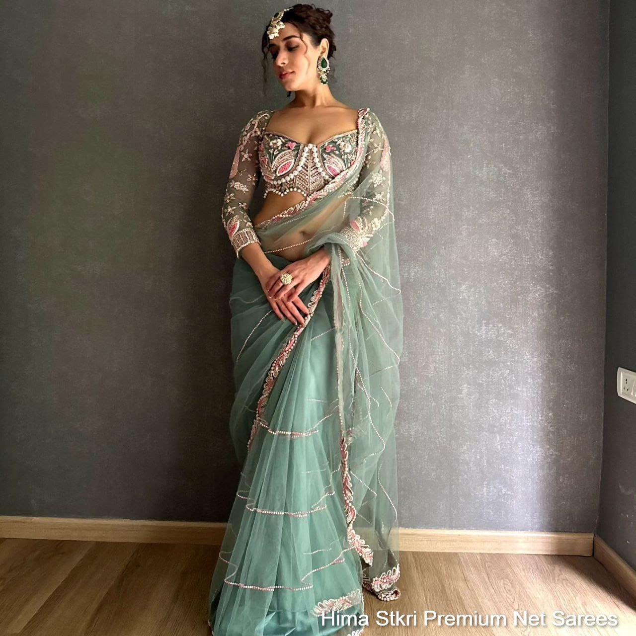 Hima Stkri Premium Net Sarees