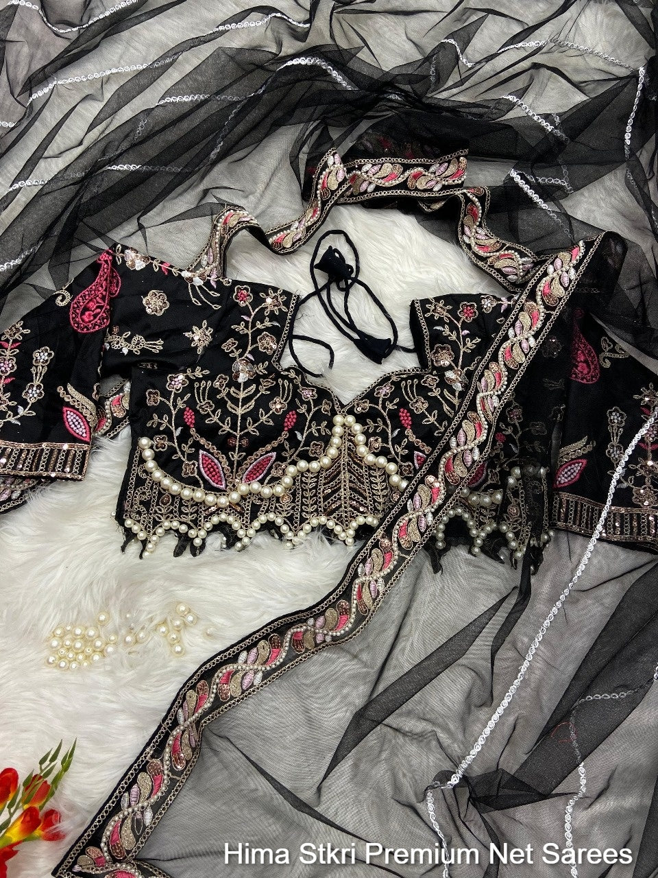 Hima Stkri Premium Net Sarees