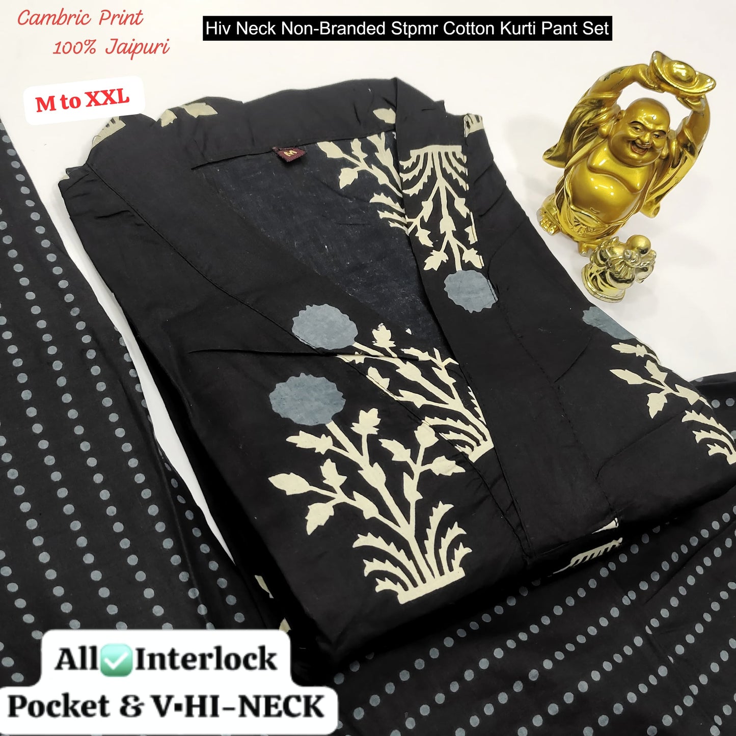 Hiv Neck Non-Branded Stpmr Cotton Kurti Pant Set