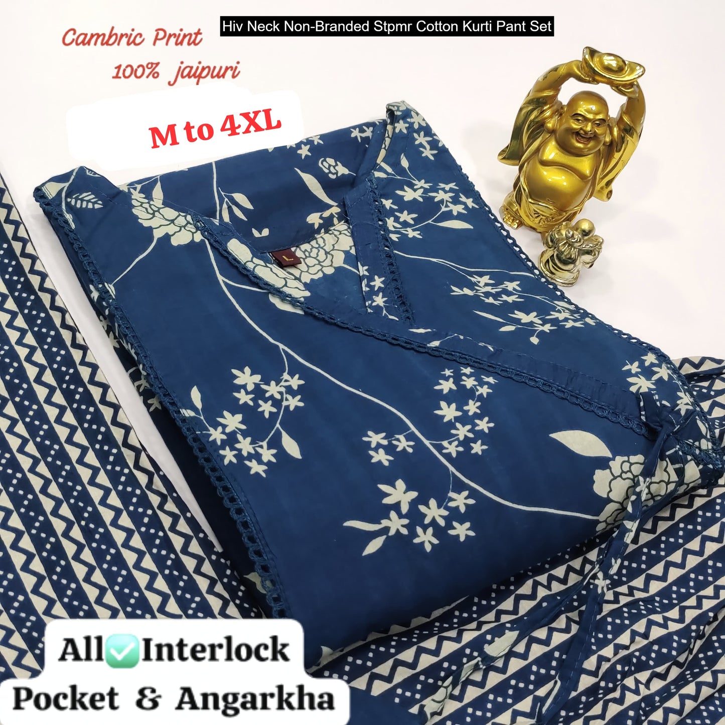 Hiv Neck Non-Branded Stpmr Cotton Kurti Pant Set