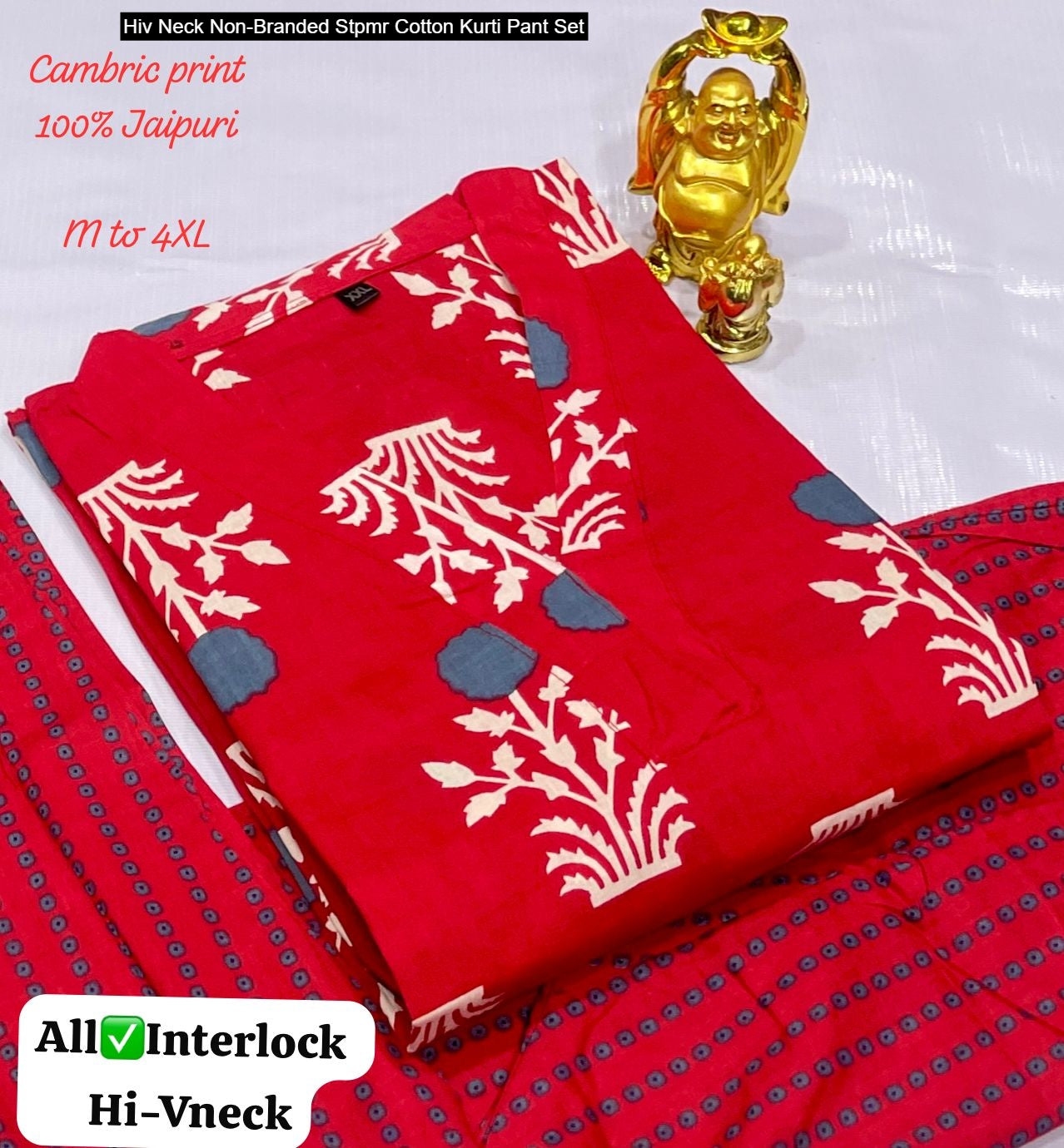 Hiv Neck Non-Branded Stpmr Cotton Kurti Pant Set