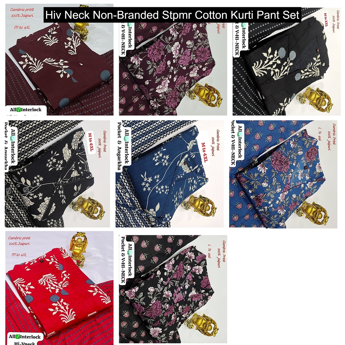 Hiv Neck Non-Branded Stpmr Cotton Kurti Pant Set