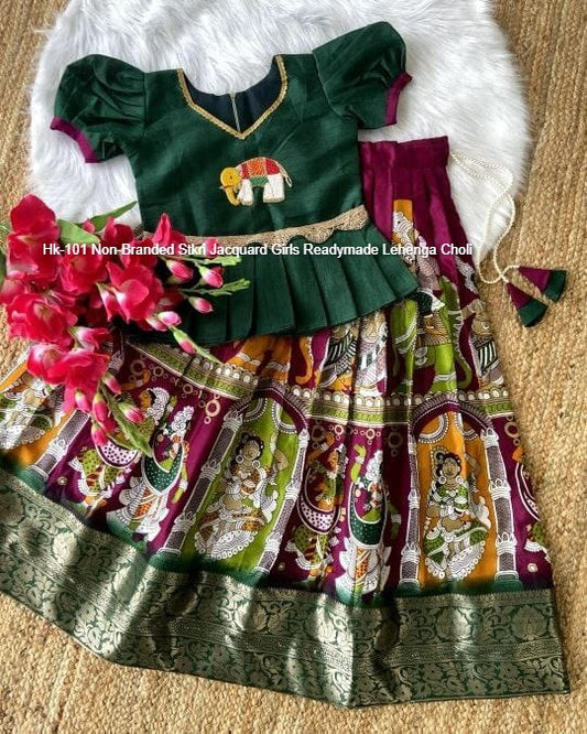 Hk-101 Non-Branded Stkri Jacquard Girls Readymade Lehenga Choli