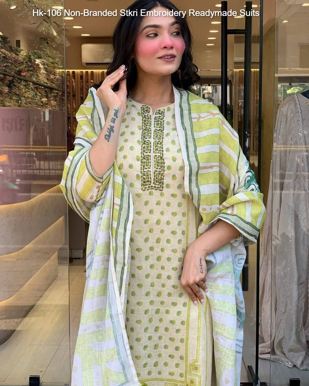 Hk-106 Non-Branded Stkri Embroidery Readymade Suits