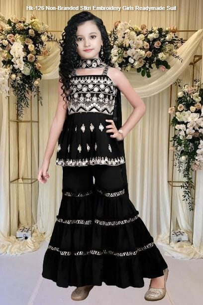 Hk-126 Non-Branded Stkri Embroidery Girls Readymade Suit