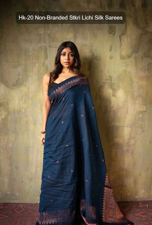Hk-20 Non-Branded Stkri Lichi Silk Sarees