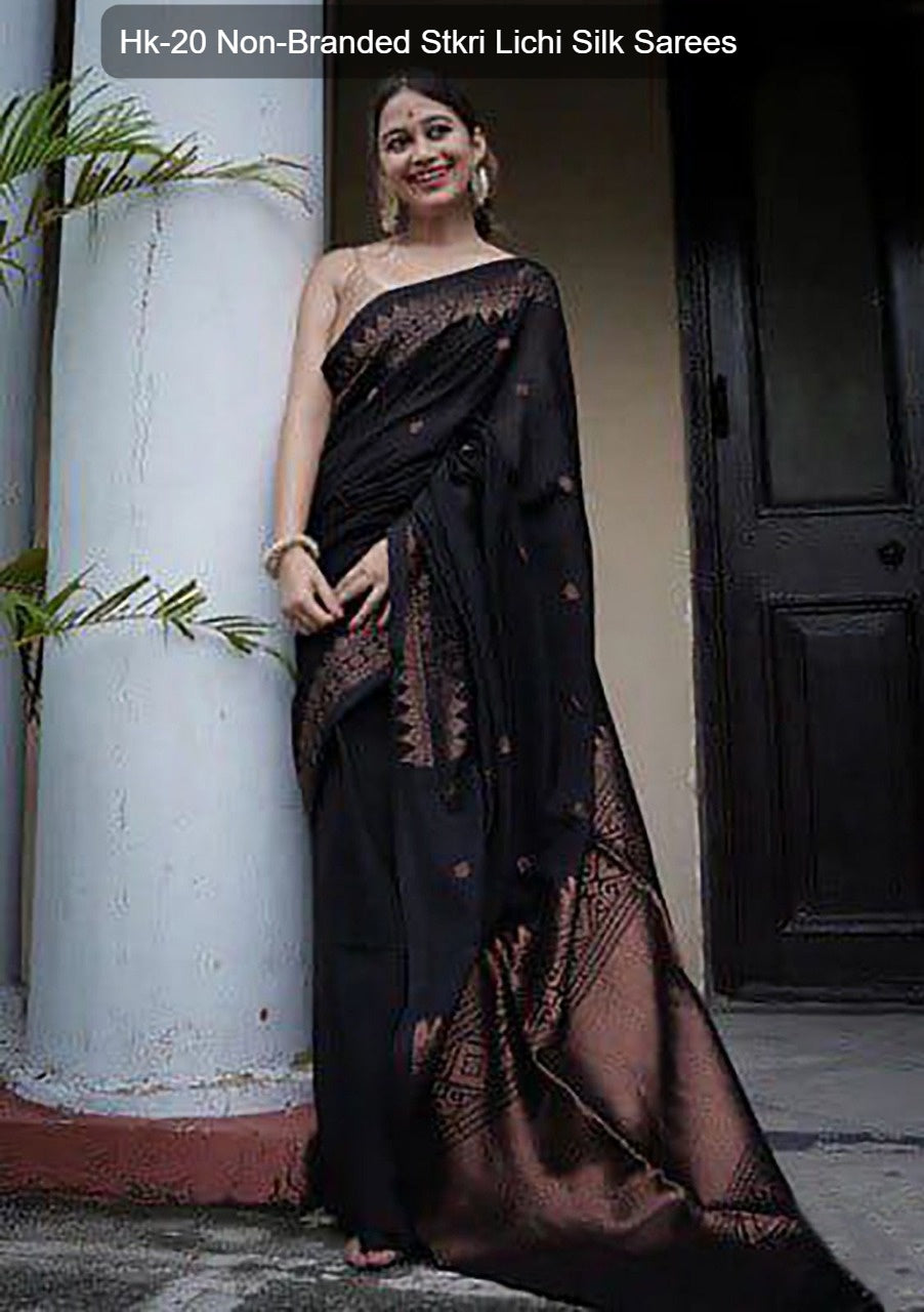Hk-20 Non-Branded Stkri Lichi Silk Sarees