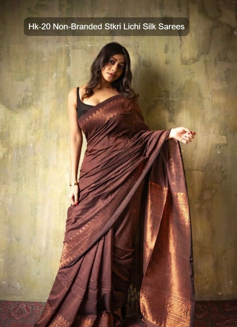 Hk-20 Non-Branded Stkri Lichi Silk Sarees