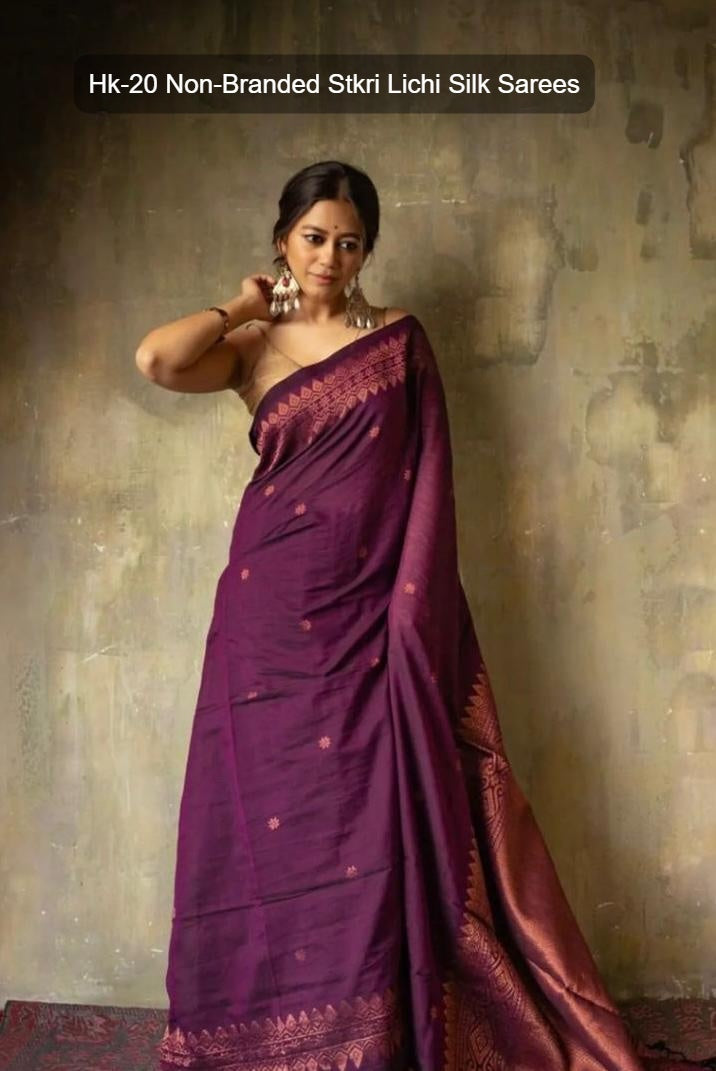 Hk-20 Non-Branded Stkri Lichi Silk Sarees