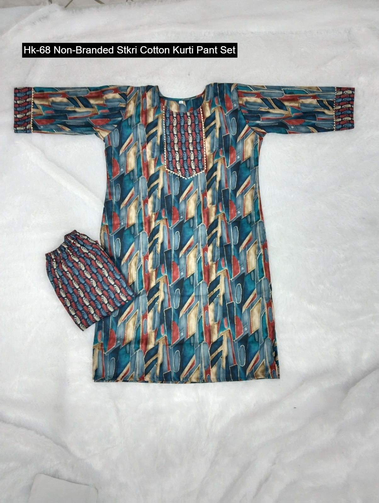 Hk-68 Non-Branded Stkri Cotton Kurti Pant Set