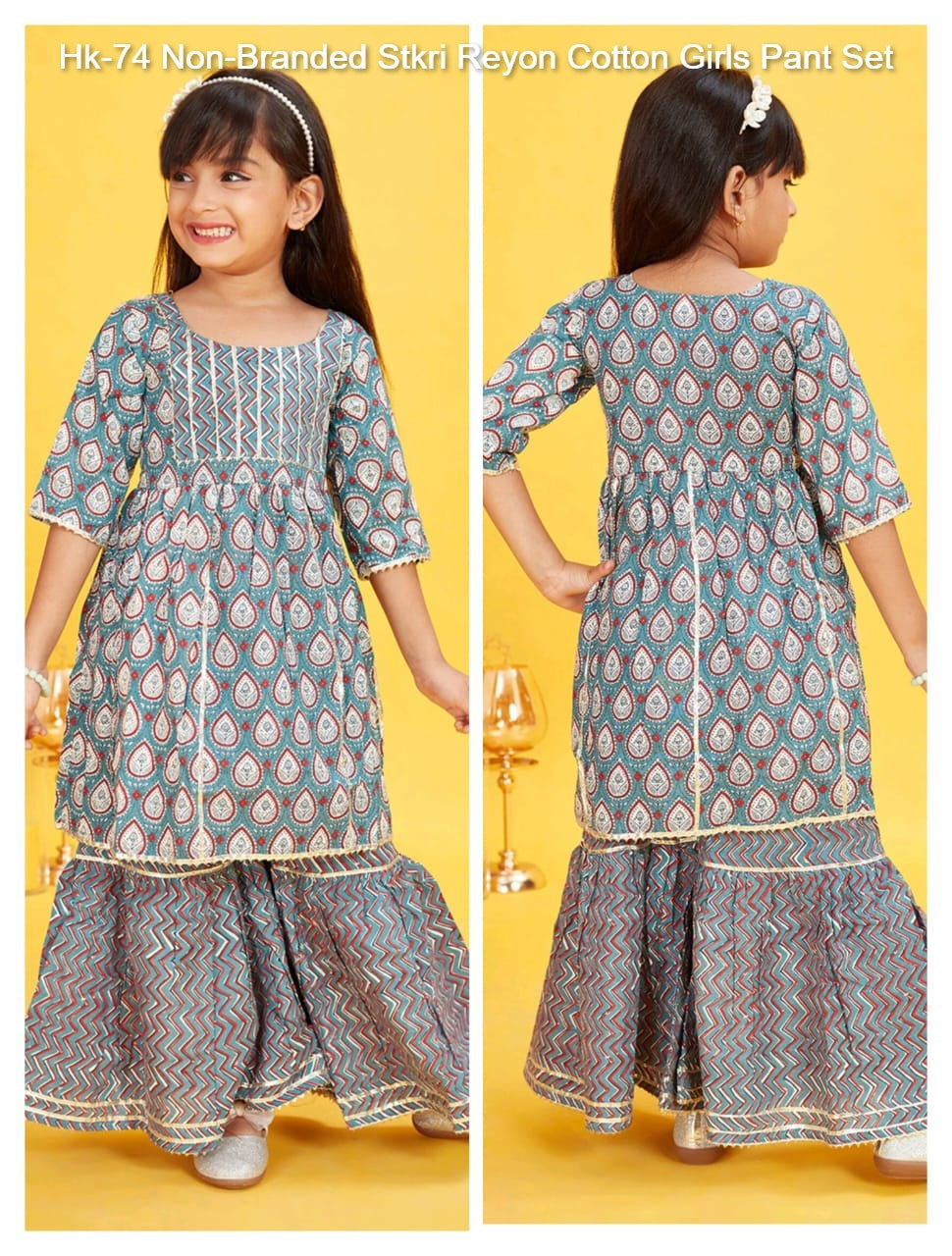 Hk-74 Non-Branded Stkri Reyon Cotton Girls Pant Set