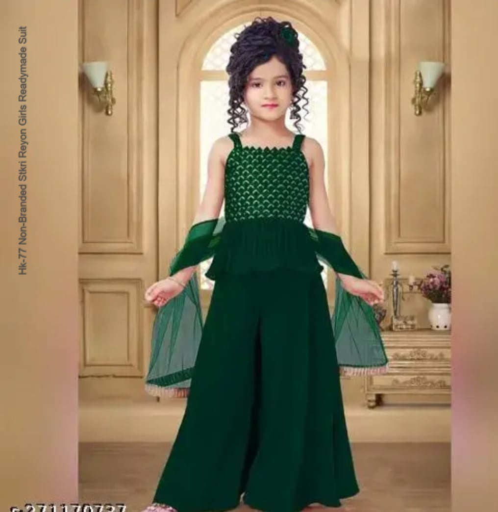 Hk-77 Non-Branded Stkri Reyon Girls Readymade Suit