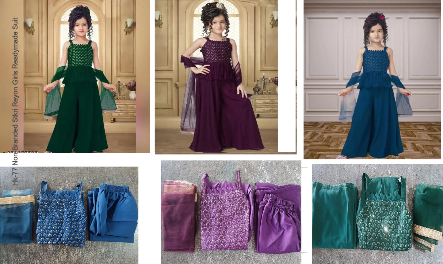 Hk-77 Non-Branded Stkri Reyon Girls Readymade Suit