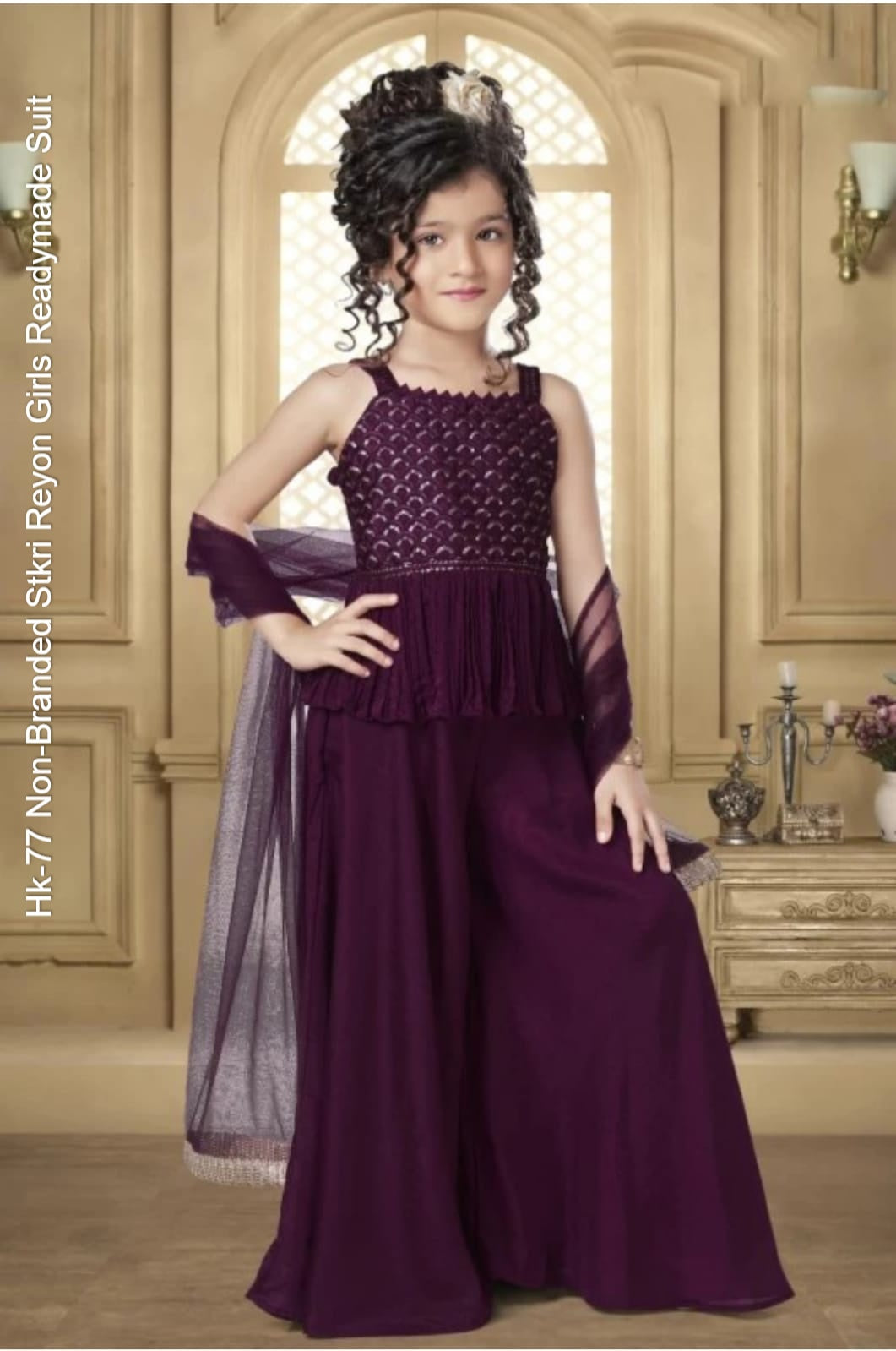 Hk-77 Non-Branded Stkri Reyon Girls Readymade Suit