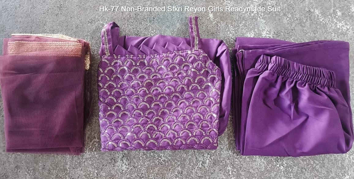 Hk-77 Non-Branded Stkri Reyon Girls Readymade Suit