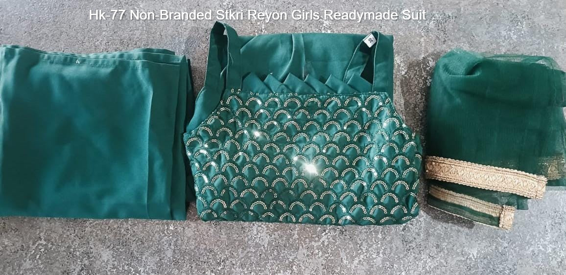 Hk-77 Non-Branded Stkri Reyon Girls Readymade Suit