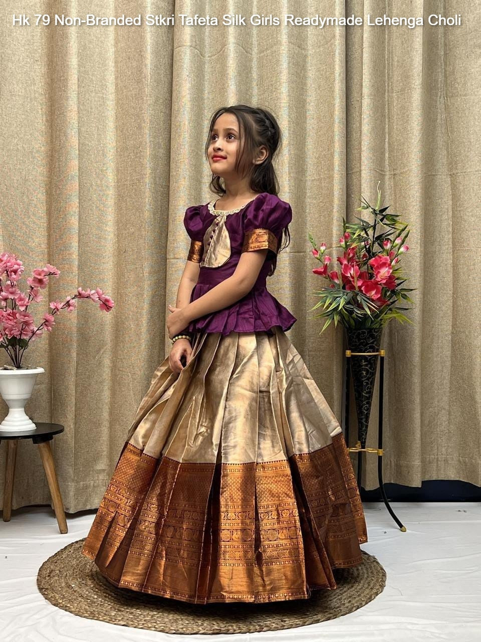 Hk 79 Non-Branded Stkri Tafeta Silk Girls Readymade Lehenga Choli