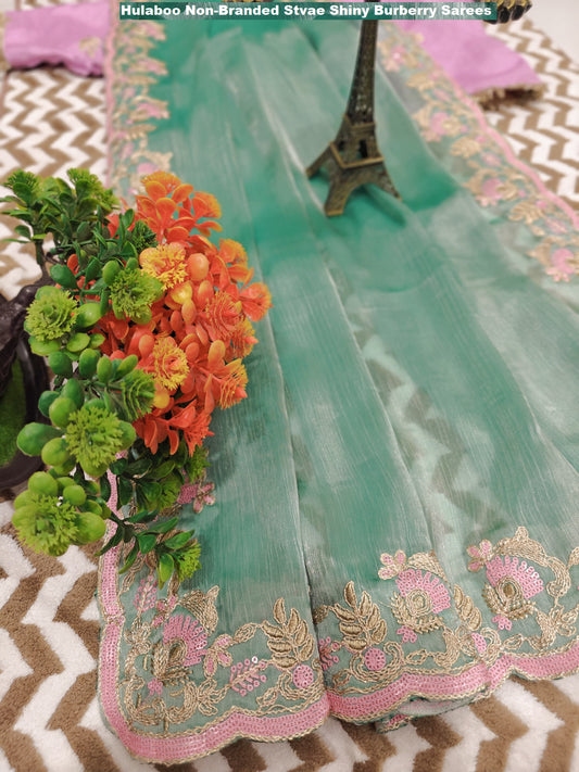 Hulaboo Non-Branded Stvae Shiny Burberry Sarees