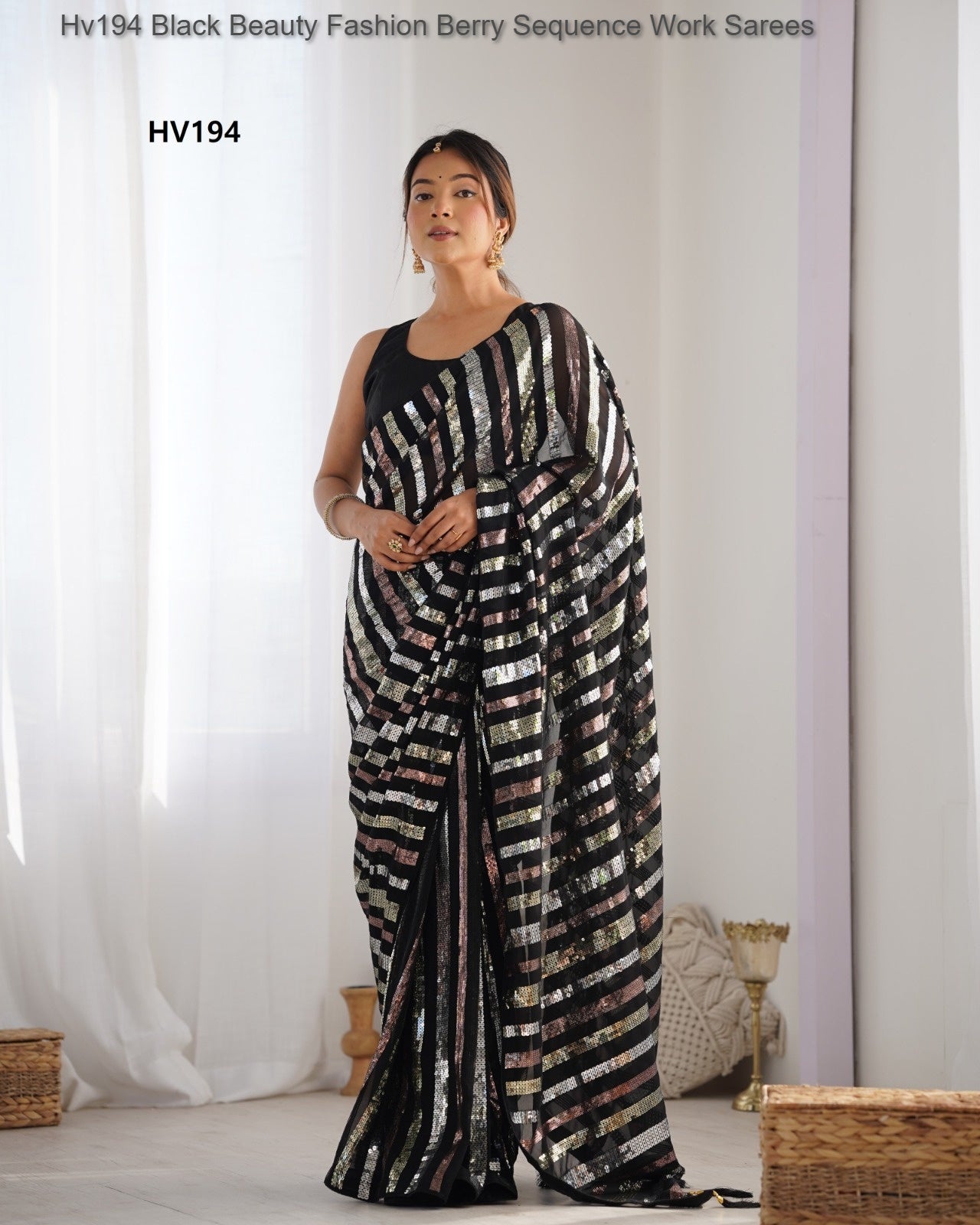 Hv194 Black Beauty Fashion Berry Sequence Work Sarees